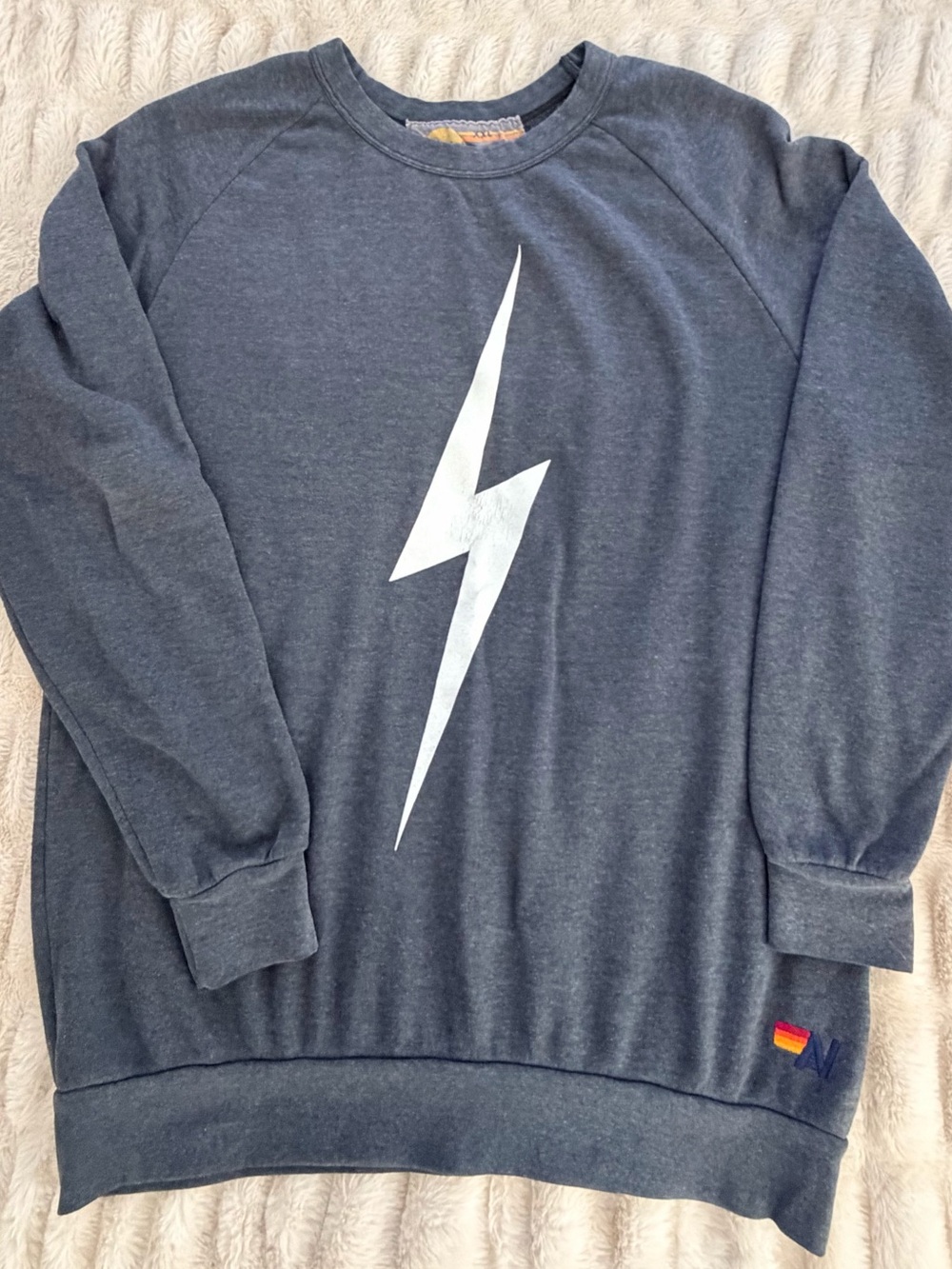 Aviator Nation Charcoal Crewneck Sweatshirt with White Lightning Bolt